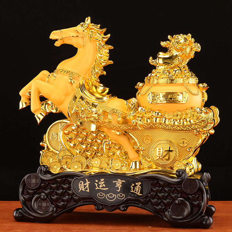 Buddha Stones  "Good Fortune" Year of the Horse Treasure Bowl Ingots Wealth Resin Home Decoration - image 5
