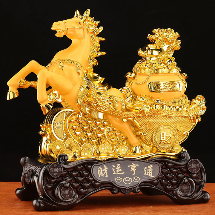 Buddha Stones  "Good Fortune" Year of the Horse Treasure Bowl Ingots Wealth Resin Home Decoration - image 3
