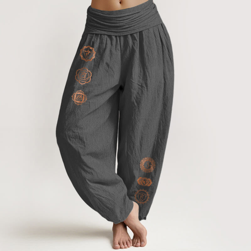 Buddha Stones Casual Chakra Symbol Pattern Pure Cotton Women's Elastic Waist Harem Pants - DimGray - US16，UK/AU20，EU48 (3XL) - image 8