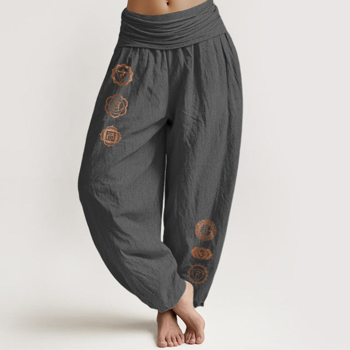 Buddha Stones Casual Chakra Symbol Pattern Pure Cotton Women's Elastic Waist Harem Pants - DimGray - US16，UK/AU20，EU48 (3XL) - image 8