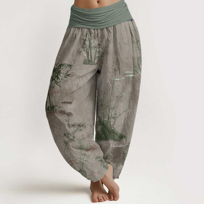 Buddha Stones Pure Cotton Casual Bamboo Rock Ink Painting Women's Elastic Waist Harem Pants - Tan - US22，UK/AU26，EU54 (6XL) - image 6