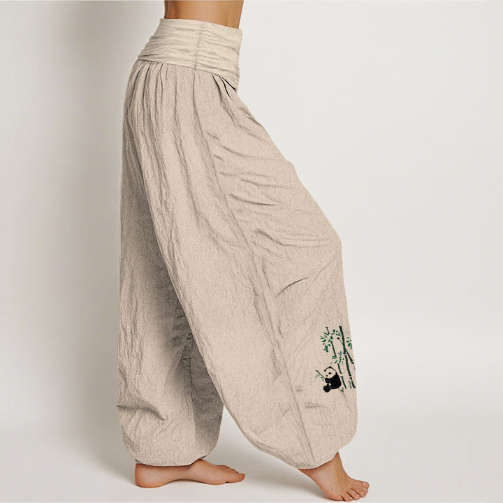 Buddha Stones Panda Bamboo Leaves Pattern Pure Cotton Women's Elastic Waist Harem Pants - image 13