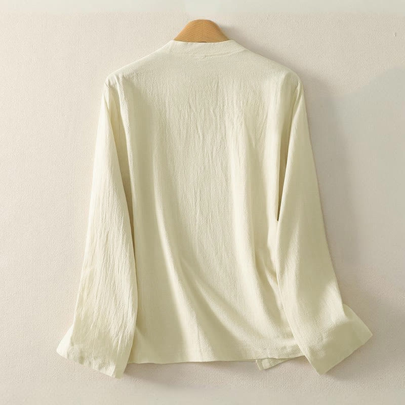 Buddha Stones Asymmetrical Front Frog-button Long Sleeve Women's Cotton Shirt - image 7