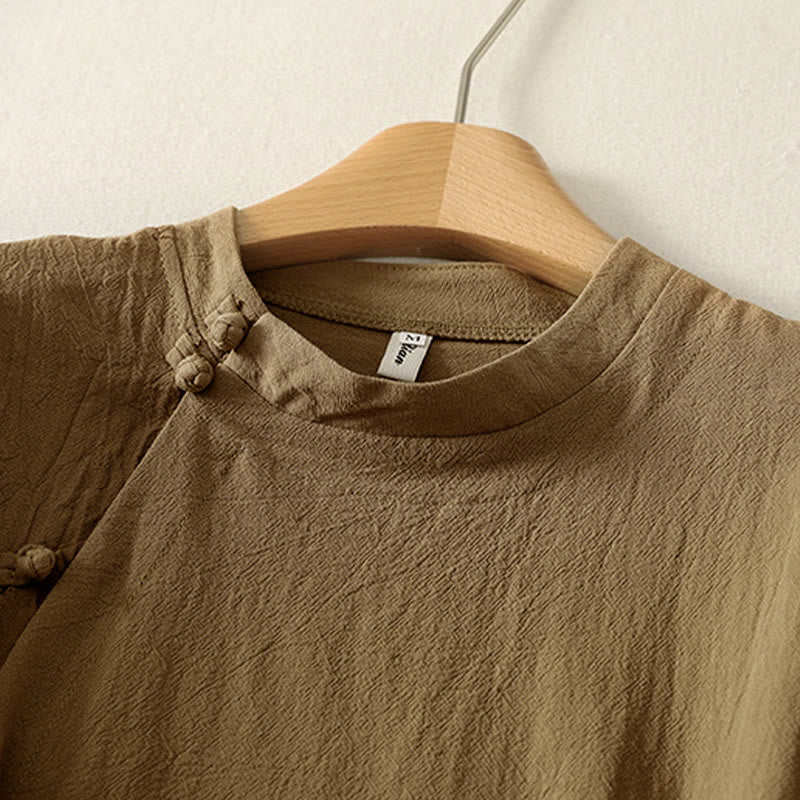 Buddha Stones Asymmetrical Front Frog-button Long Sleeve Women's Cotton Shirt - image 2