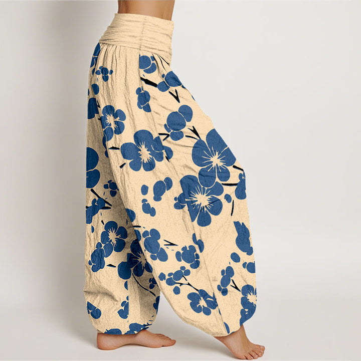 Buddha Stones Pure Cotton Blooming Floral Flowers Women's Elastic Waist Harem Pants - image 2
