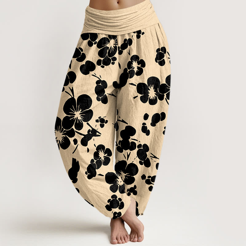 Buddha Stones Pure Cotton Blooming Floral Flowers Women's Elastic Waist Harem Pants - Black - US16，UK/AU20，EU48 (3XL) - image 5