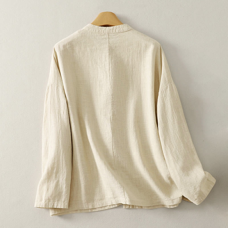 Buddha Stones Plain Chinese Frog-Button Long Sleeve Women's Cotton Zen Clothing Shirt - image 7