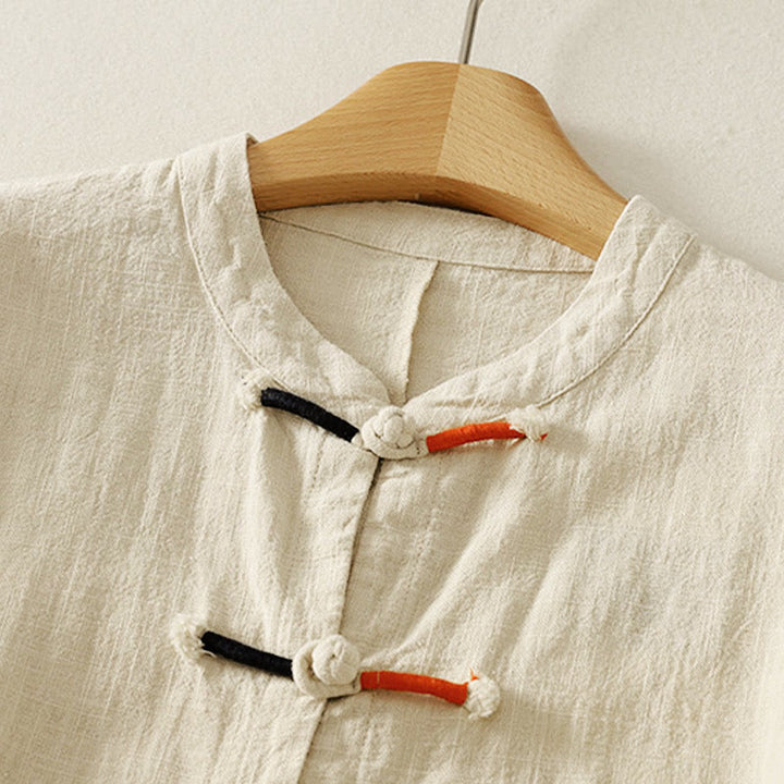 Buddha Stones Plain Chinese Frog-Button Long Sleeve Women's Cotton Zen Clothing Shirt - image 8