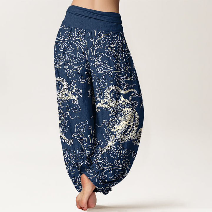 Buddha Stones Pure Cotton Dragon Floral Women's Elastic Waist Harem Pants - image 6