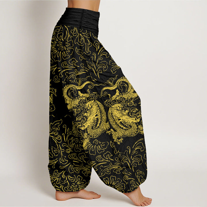 Buddha Stones Pure Cotton Dragon Floral Women's Elastic Waist Harem Pants - image 10
