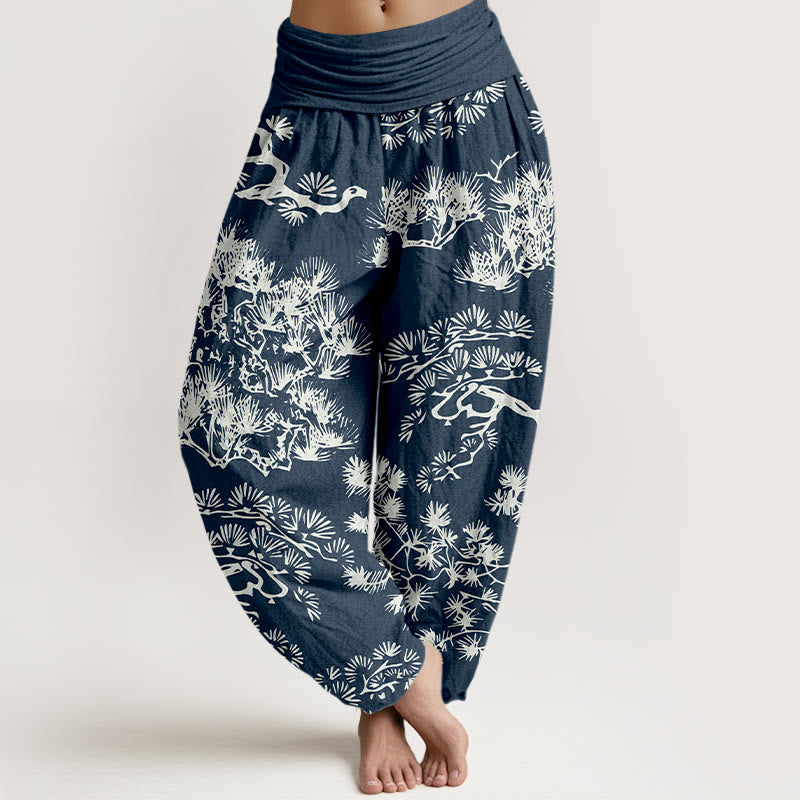 Buddha Stones Pure Cotton Pine Tree Branches Women's Elastic Waist Harem Pants - SteelBlue - US16，UK/AU20，EU48 (3XL) - image 5