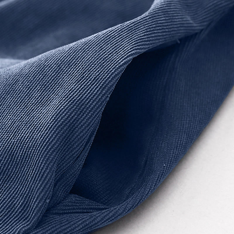 Buddha Stones Fall Plain Buttons Design Long Sleeve Corduroy Midi Dress With Pockets - image 8