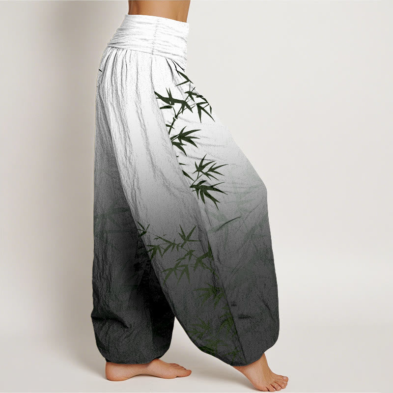 Buddha Stones Casual Bamboo Leaves Gradient Pattern Pure Cotton Women's Elastic Waist Harem Pants - image 7