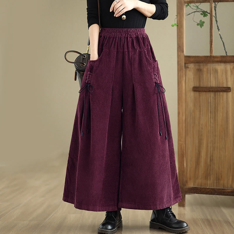 Buddha Stones Women's Pure Color Drawstring Design Wide Leg Corduroy Pants With Pockets - DarkMagenta - US8-10，UK/AU12-14，EU40-42 (2XL) - image 0