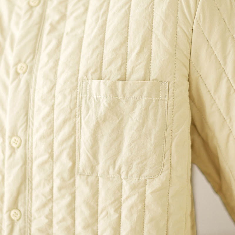 Buddha Stones Women's Stand Collar Simple Design Long Sleeve Thermal Cotton Jacket With Pocket - image 12