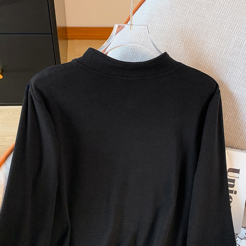 Buddha Stones Spring Solid Color Stand Collar Frog-button Design Women's Cotton Long Sleeve Shirt - image 29