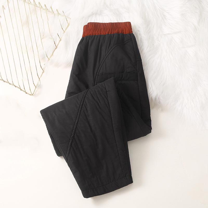 Buddha Stones Women's Winter Plain Elastic Waist Design Thickened Harem Pants With Pockets - image 4