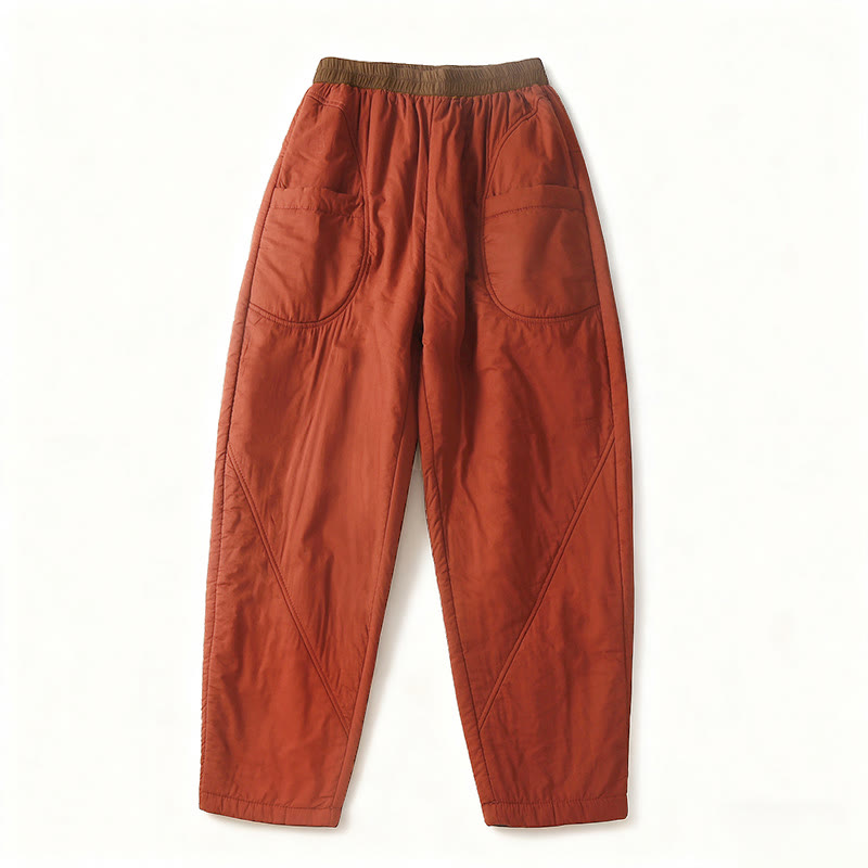 Buddha Stones Women's Winter Plain Elastic Waist Design Thickened Harem Pants With Pockets - image 13