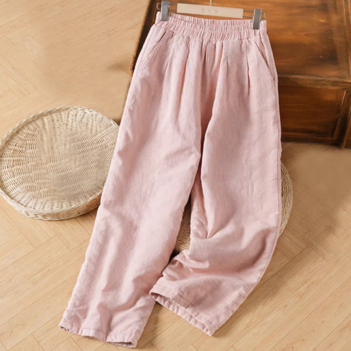 Buddha Stones Winter Plain Cotton Thermal Women's Wide Leg Pants With Pockets - Pink - US8-10，UK/AU12-14，EU40-42 (2XL) - image 2
