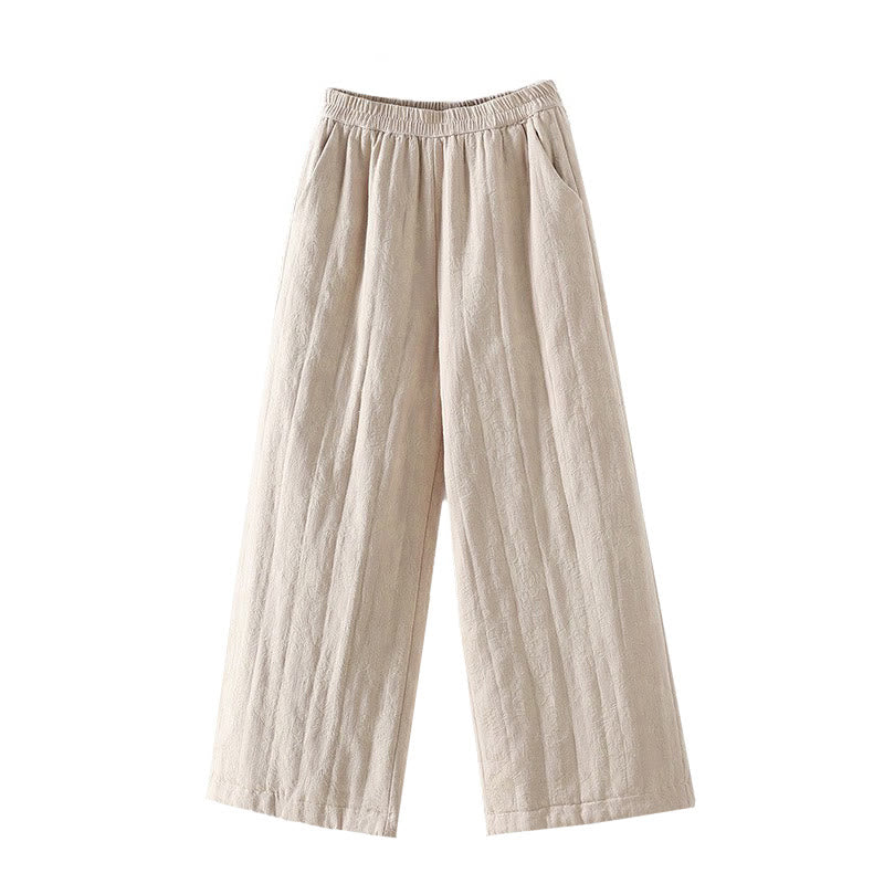 Buddha Stones Jacquard Cotton-padded Women's Wide Leg Thermal Ankle-Length Pants With Pockets - image 19