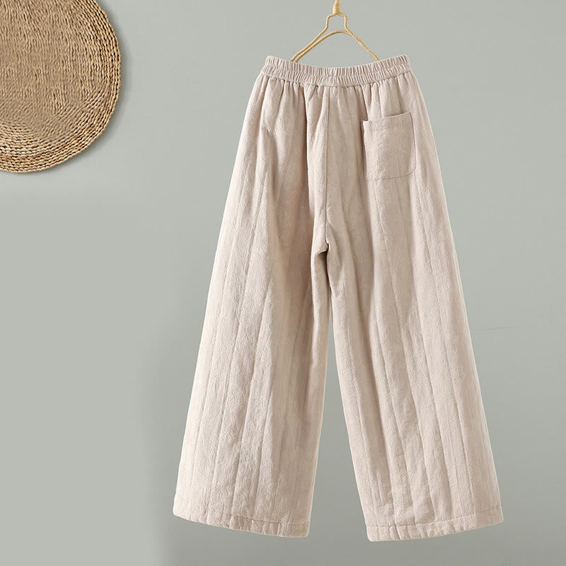 Buddha Stones Jacquard Cotton-padded Women's Wide Leg Thermal Ankle-Length Pants With Pockets - image 11