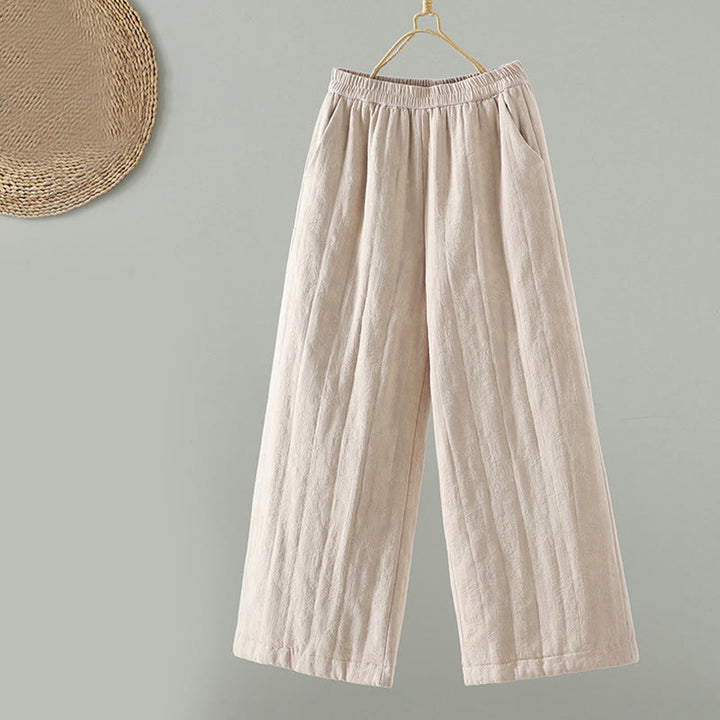 Buddha Stones Jacquard Cotton-padded Women's Wide Leg Thermal Ankle-Length Pants With Pockets - AntiqueWhite - US8-10，UK/AU12-14，EU40-42 (2XL) - image 10