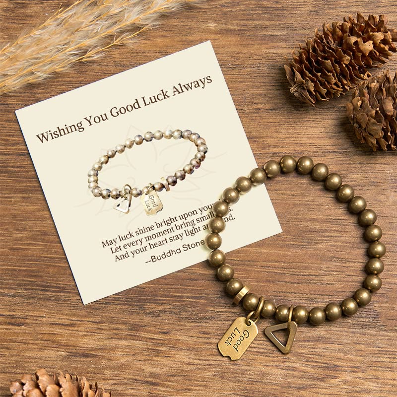 Buddha Stones "Wishing You Good Luck Always" Pure Copper Brass Bracelet Includes Gift Message Card - 7.9-8.3in(20-21cm) - Standard Gift Box - image 0