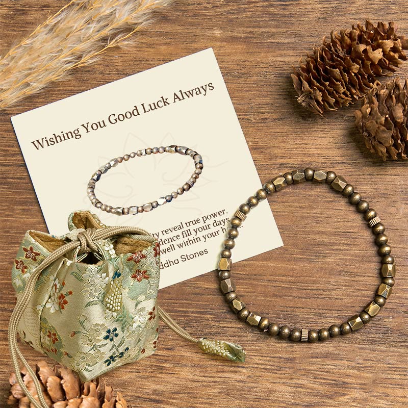Buddha Stones "Wishing You Balance and Strength" Brass Beads Bracelet Includes Gift Message Card - 7.9-8.3in(20-21cm) - Deluxe Gift Bag (+$12.59) - image 6
