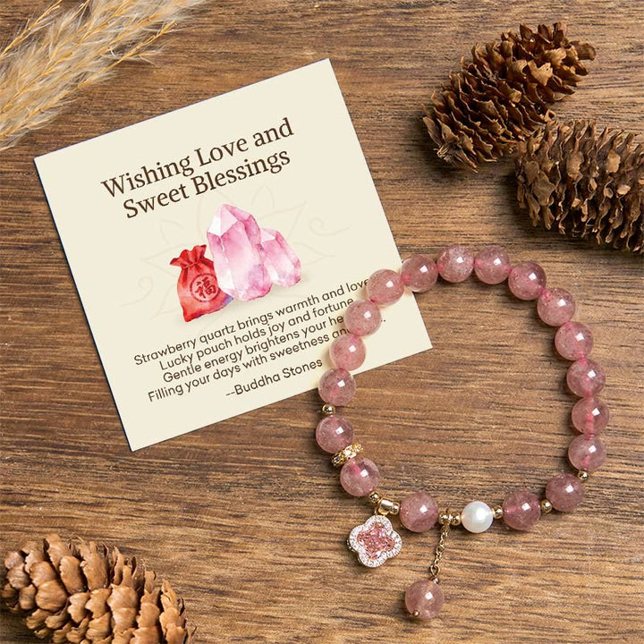 Buddha Stones "Wishing Love and Sweet Blessings" Quartz Bracelet Includes Gift Message Card - Strawberry Quartz(Love♥Healing) - Standard Gift Box - image 0