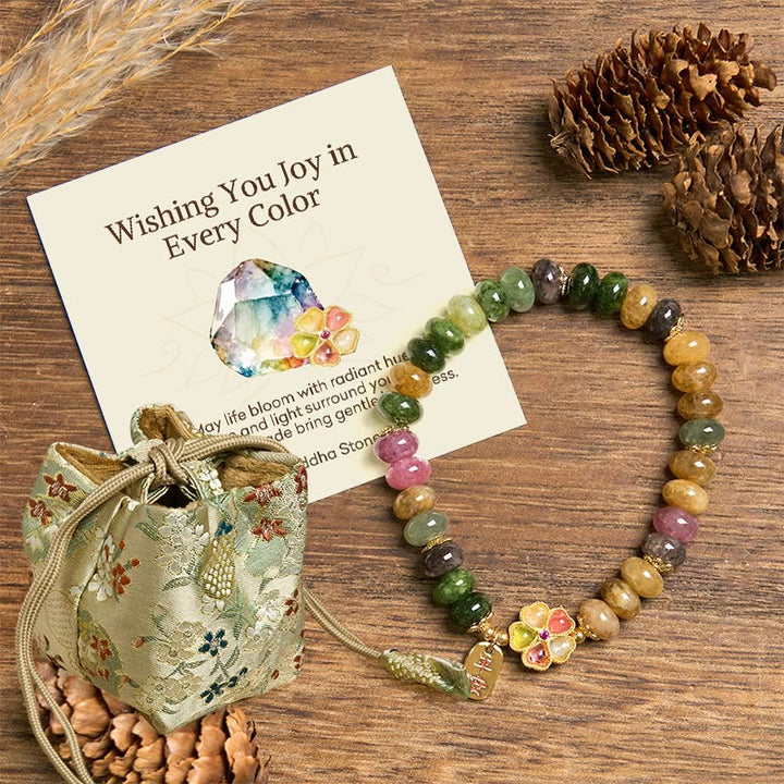 Buddha Stones "Wishing You Joy in Every Color" Tourmaline Jade Bracelet Includes Gift Message Card - Tourmaline(Wrist Circumference: 14-16cm) - Deluxe Gift Bag (+$9.59) - image 7