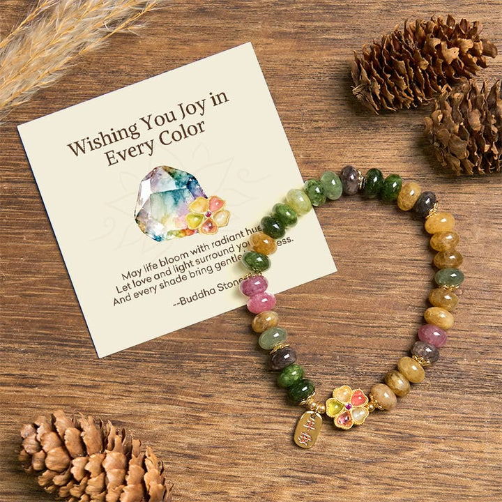Buddha Stones "Wishing You Joy in Every Color" Tourmaline Jade Bracelet Includes Gift Message Card - Tourmaline(Wrist Circumference: 14-16cm) - Standard Gift Box - image 0