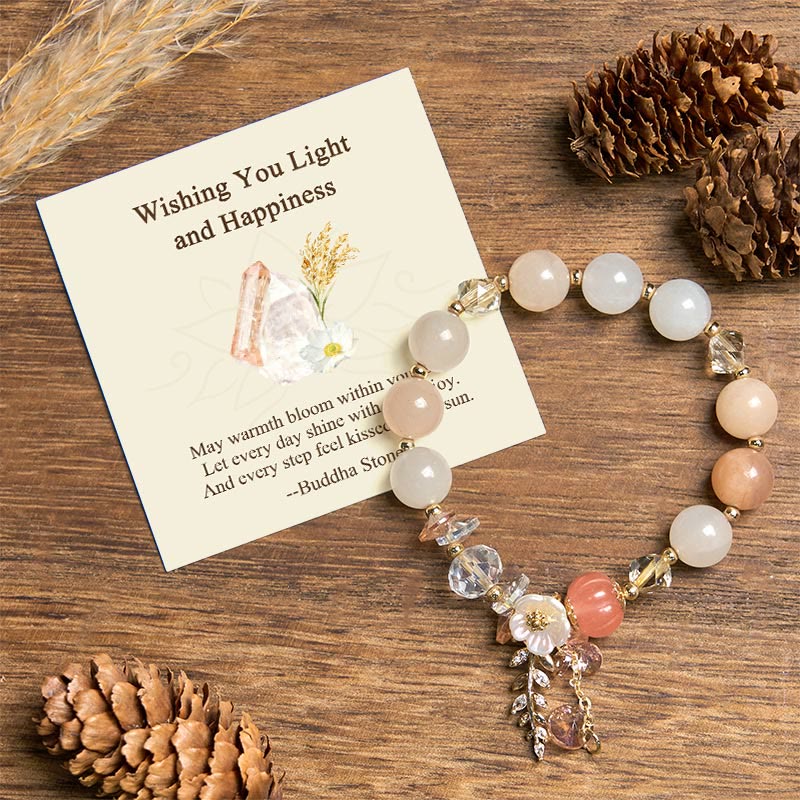 Buddha Stones "Wishing You Light and Happiness" Sun Stone Bracelet Includes Gift Message Card - Sun Stone(Wrist Circumference 14-16cm) - Standard Gift Box - image 0