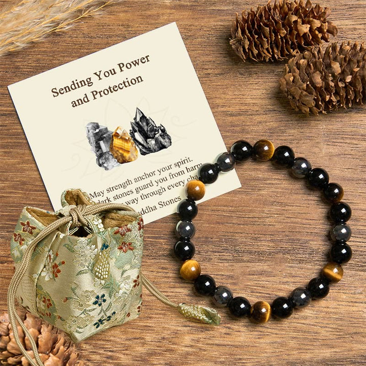 Buddha Stones "Sending You Power and Protection" Tiger's Eye Bracelet Includes Gift Message Card - Yellow Tiger Eye Obsidian Hematite(Wrist Circumference: 14-18cm) - Deluxe Gift Bag (+$9.59) - image 6