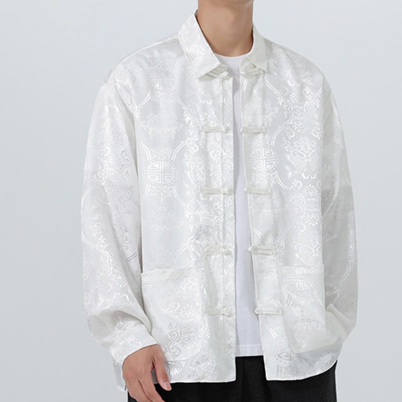 Buddha Stones Spring Jacquard Lapel Long Sleeve Men's Tang Suit Frog-Button Jacket With Pockets - image 26