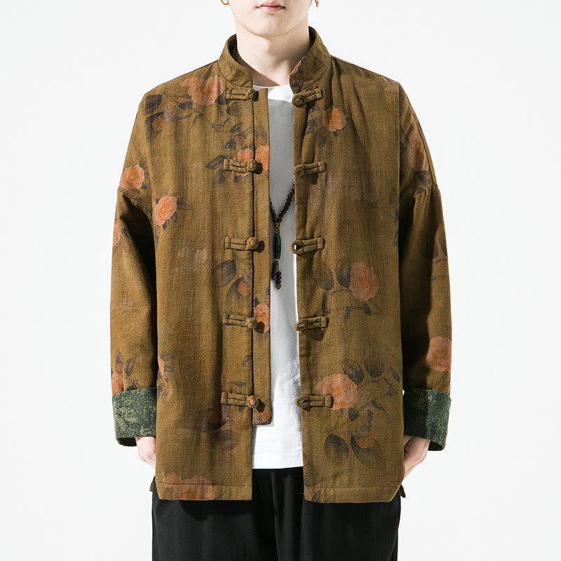 Buddha Stones Spring Printed Floral Pattern Men's Chinese Frog-button Long Sleeve Cotton Jacket - image 18