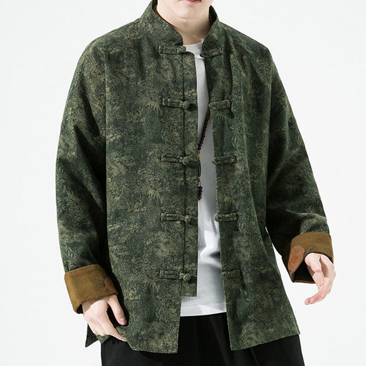 Buddha Stones Spring Printed Floral Pattern Men's Chinese Frog-button Long Sleeve Cotton Jacket - image 8