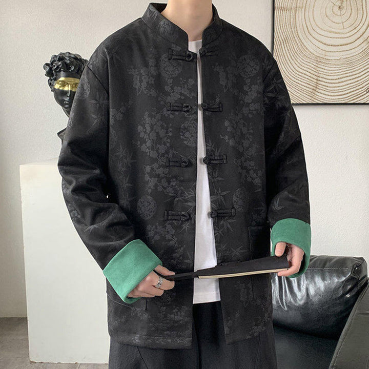 Buddha Stones Fall Jacquard Bamboo Frog-button Long Sleeve Men's Cotton Jacket With Pockets - image 7