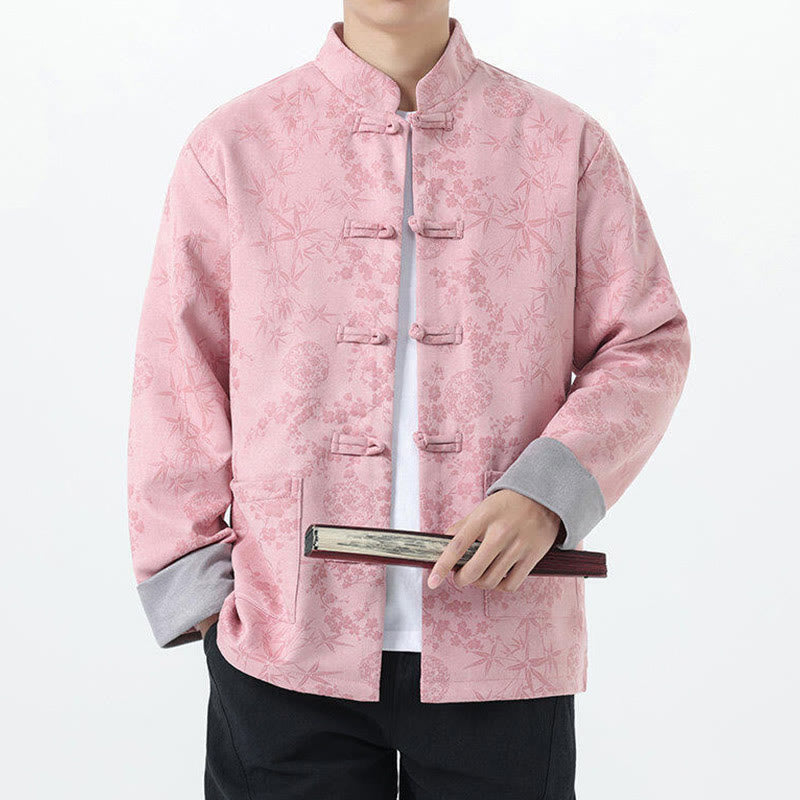 Buddha Stones Fall Jacquard Bamboo Frog-button Long Sleeve Men's Cotton Jacket With Pockets - image 13