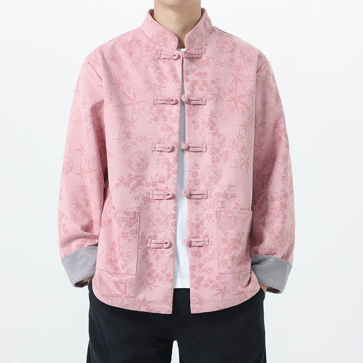 Buddha Stones Fall Jacquard Bamboo Frog-button Long Sleeve Men's Cotton Jacket With Pockets - image 11