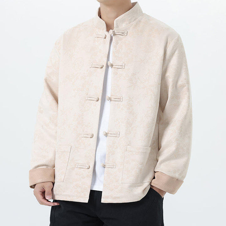 Buddha Stones Fall Jacquard Bamboo Frog-button Long Sleeve Men's Cotton Jacket With Pockets - image 19