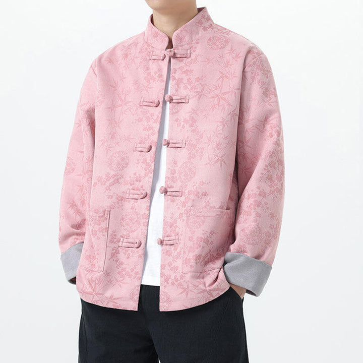 Buddha Stones Fall Jacquard Bamboo Frog-button Long Sleeve Men's Cotton Jacket With Pockets - image 12