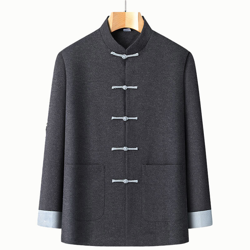Buddha Stones Men's Fall Pure Color Frog-button Long Sleeve Cotton Tang Suit Jacket With Pockets - DimGray - US/UK/AU42，EU52 (3XL) - image 0