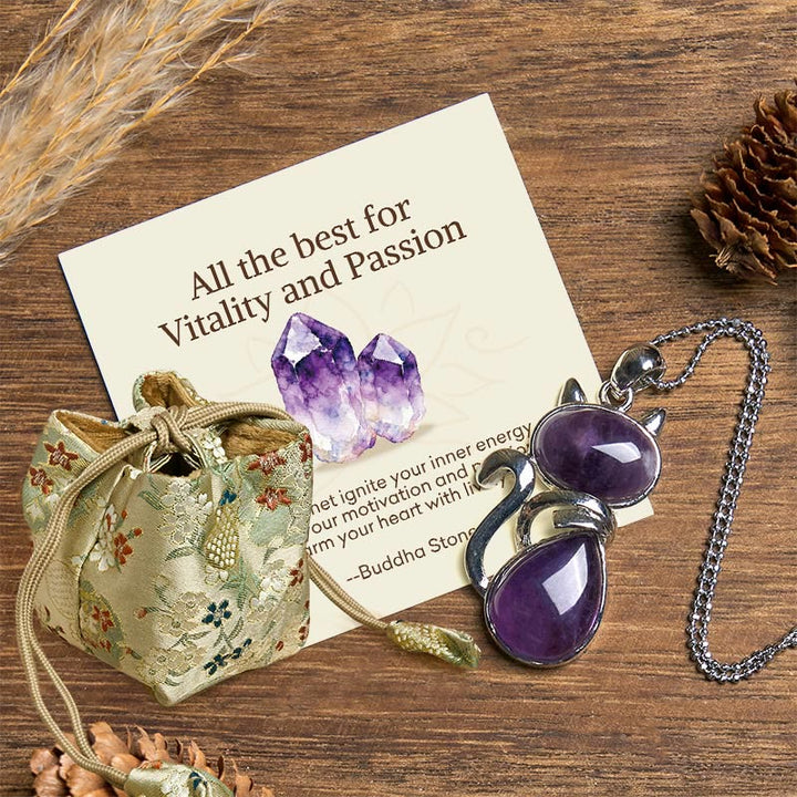 Buddha Stones "All the best for Calm and Wisdom" Cat Amethyst Necklace Includes Gift Message Card - Amethyst - Deluxe Gift Bag (+$12.59) - image 4
