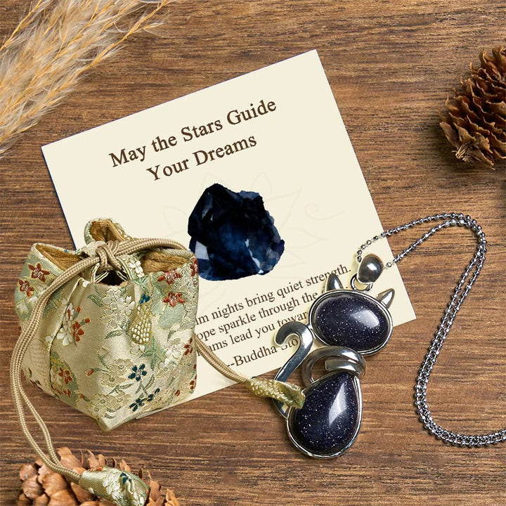 Buddha Stones "May the Stars Guide Your Dreams" Cat Sandstone Necklace Includes Gift Message Card - Blue Sandstone - Deluxe Gift Bag (+$12.59) - image 5