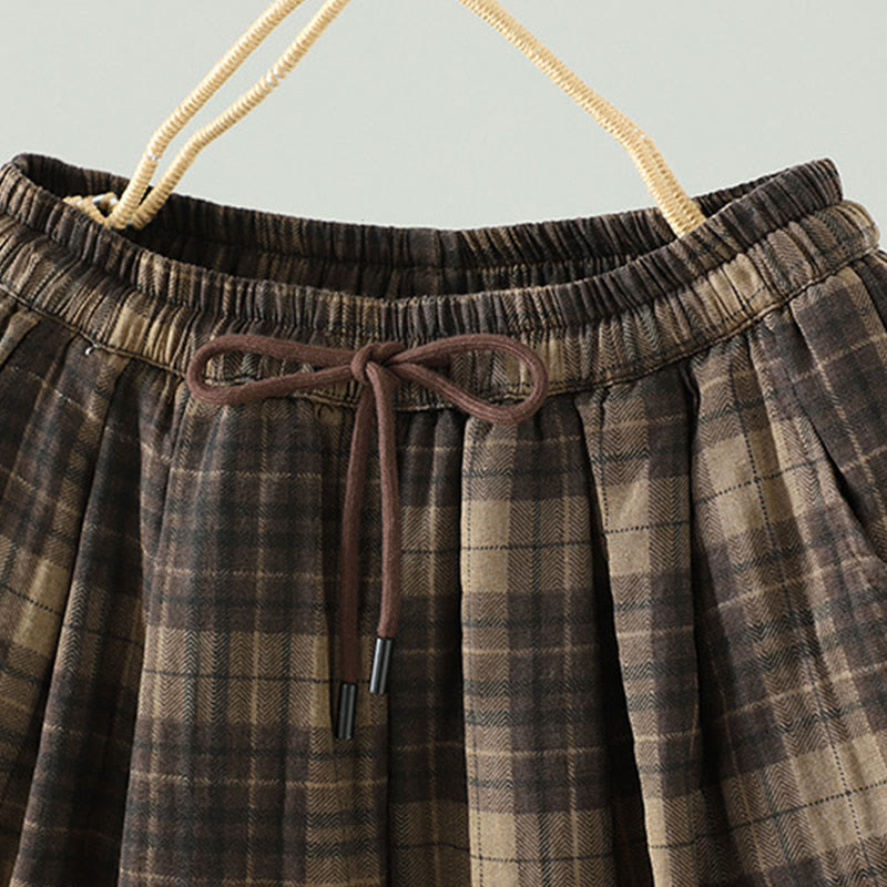 Buddha Stones Multi-color Plaid Pattern Cotton-padded Women's Harem Thermal Pants With Pockets - image 2