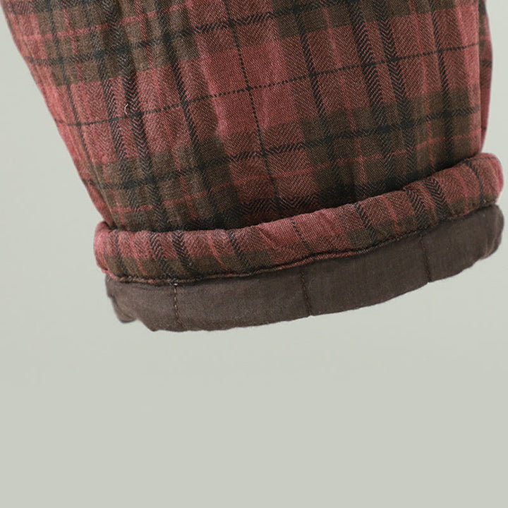 Buddha Stones Multi-color Plaid Pattern Cotton-padded Women's Harem Thermal Pants With Pockets - image 14