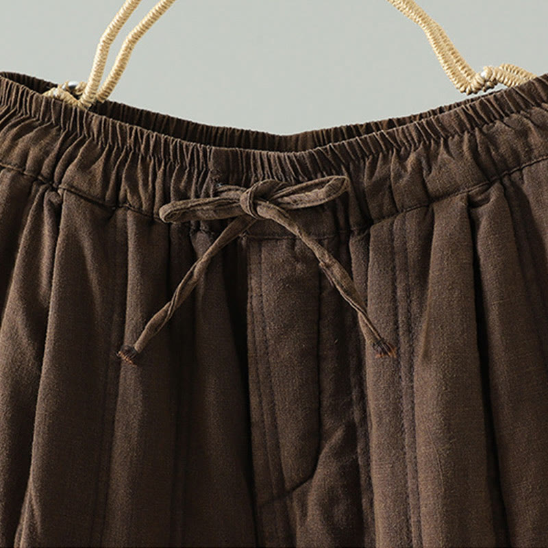 Buddha Stones Daily Plain Drawstring Design Women's Harem Elastic Waist Cotton Pants With Pockets - image 1