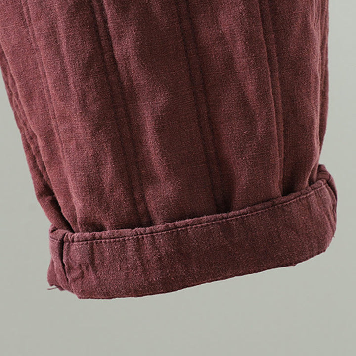 Buddha Stones Daily Plain Drawstring Design Women's Harem Elastic Waist Cotton Pants With Pockets - image 15