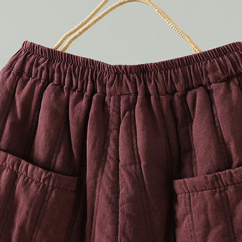 Buddha Stones Daily Plain Drawstring Design Women's Harem Elastic Waist Cotton Pants With Pockets - image 9