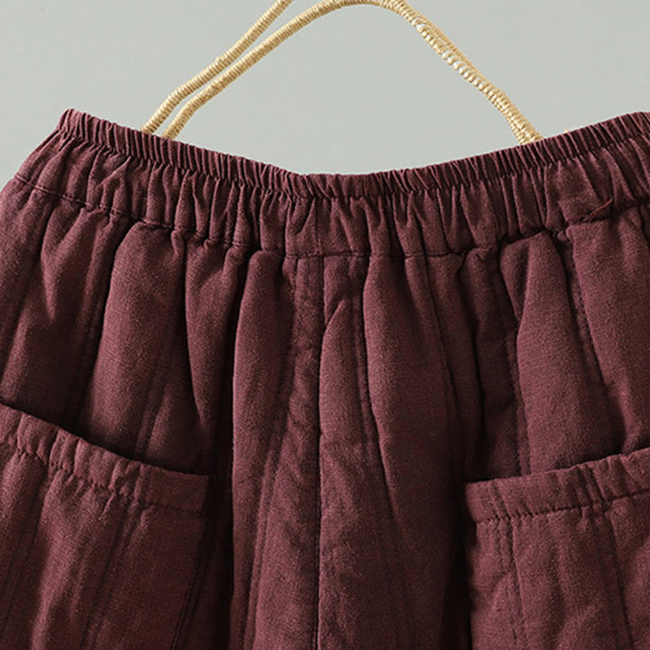 Buddha Stones Daily Plain Drawstring Design Women's Harem Elastic Waist Cotton Pants With Pockets - image 9